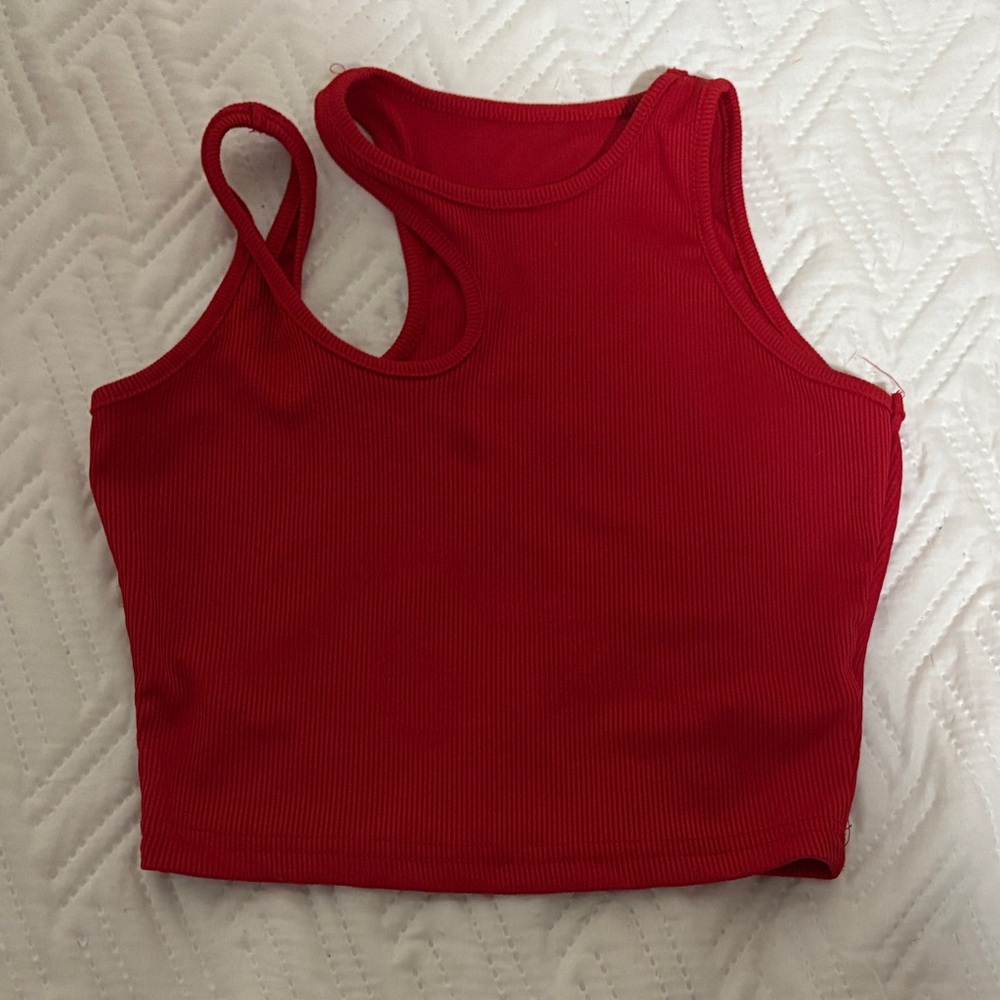 Red Ribbed Tank Top